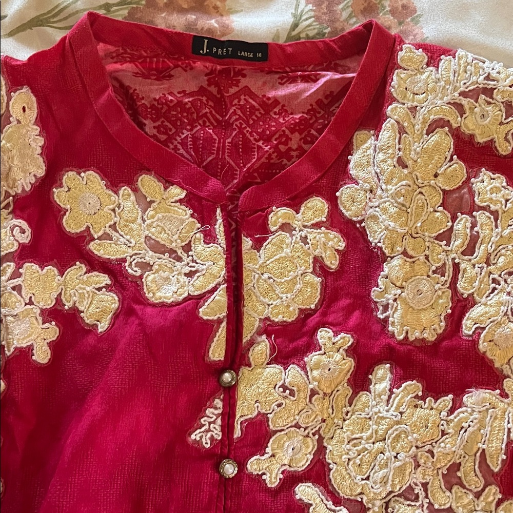 J. Pret Pink printed Embroidered Top